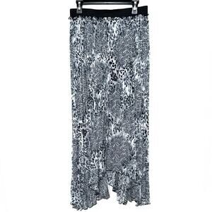 Marc Bouwer Animal Print Pleated Asymmetric Midi Skirt Size Small